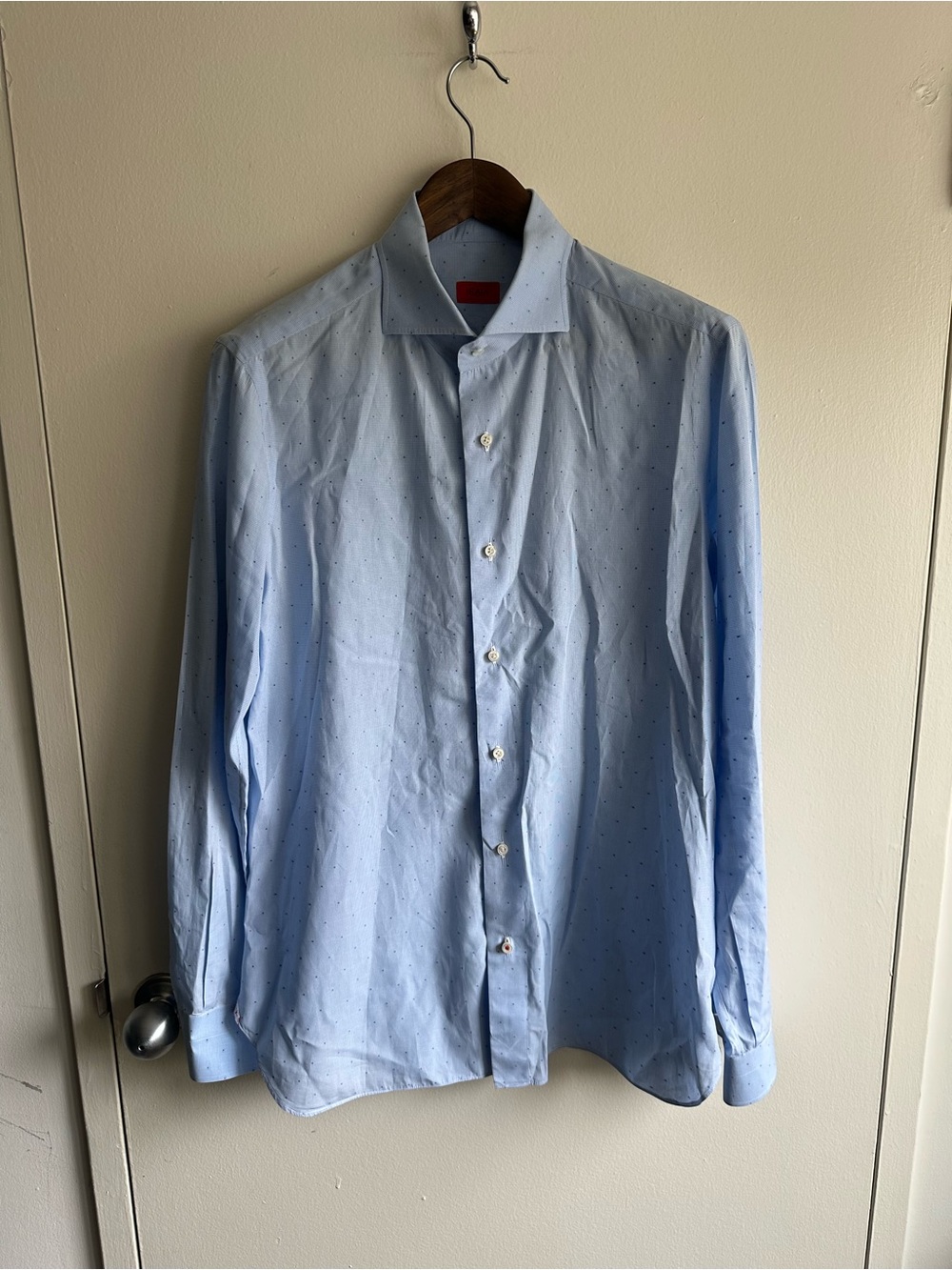 Isaia Light Blue Dotted Dress Shirt 16.5/42